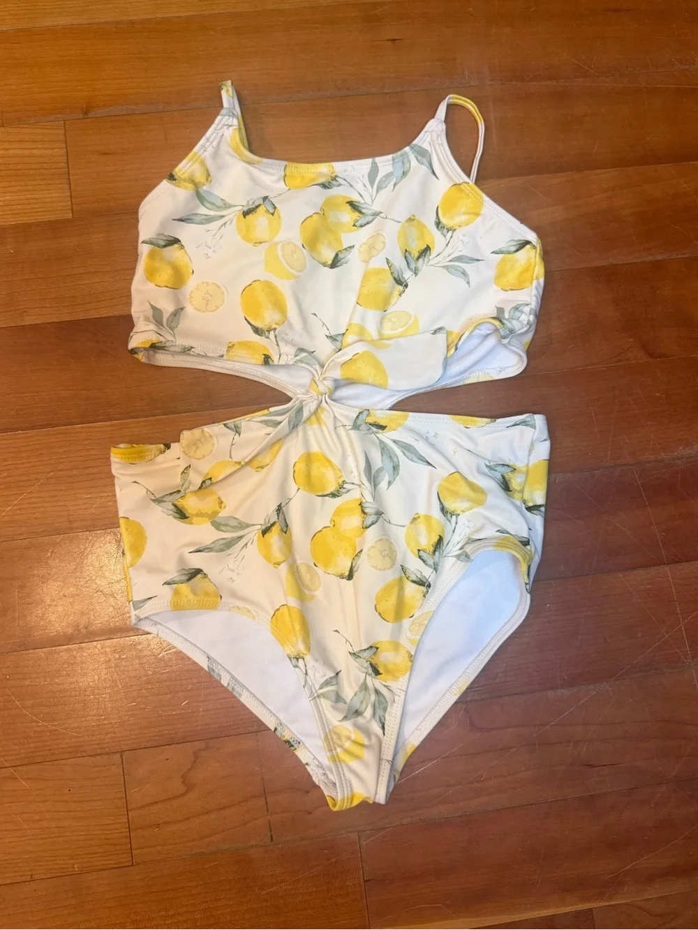 Jessica Simpson Girls Lemon Print One-Piece Swimsuit - Yellow & White, size 12